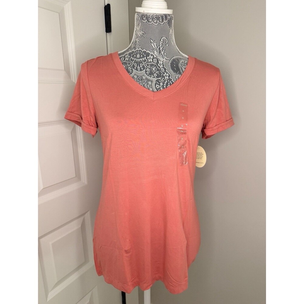 Soma Cool Nights Sleep Top Size Small S Peach Soft Bamboo Feel Surplice NWT $70